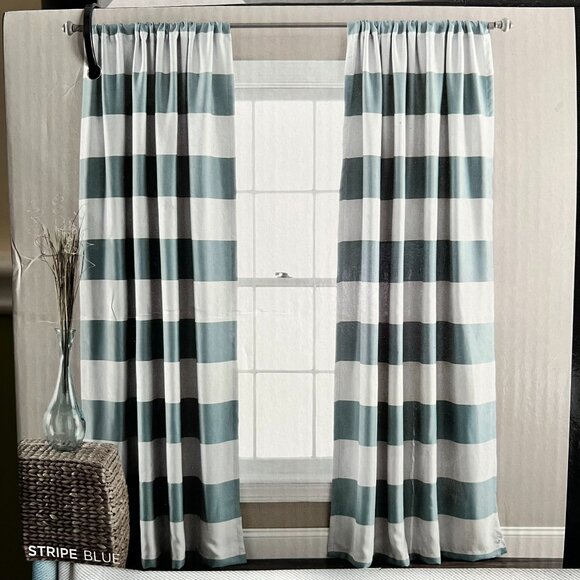 HALF MOON Blue & White Room Darkening Insulated Curtain Panels (BRAND-NEW!) - Picture 1 of 6